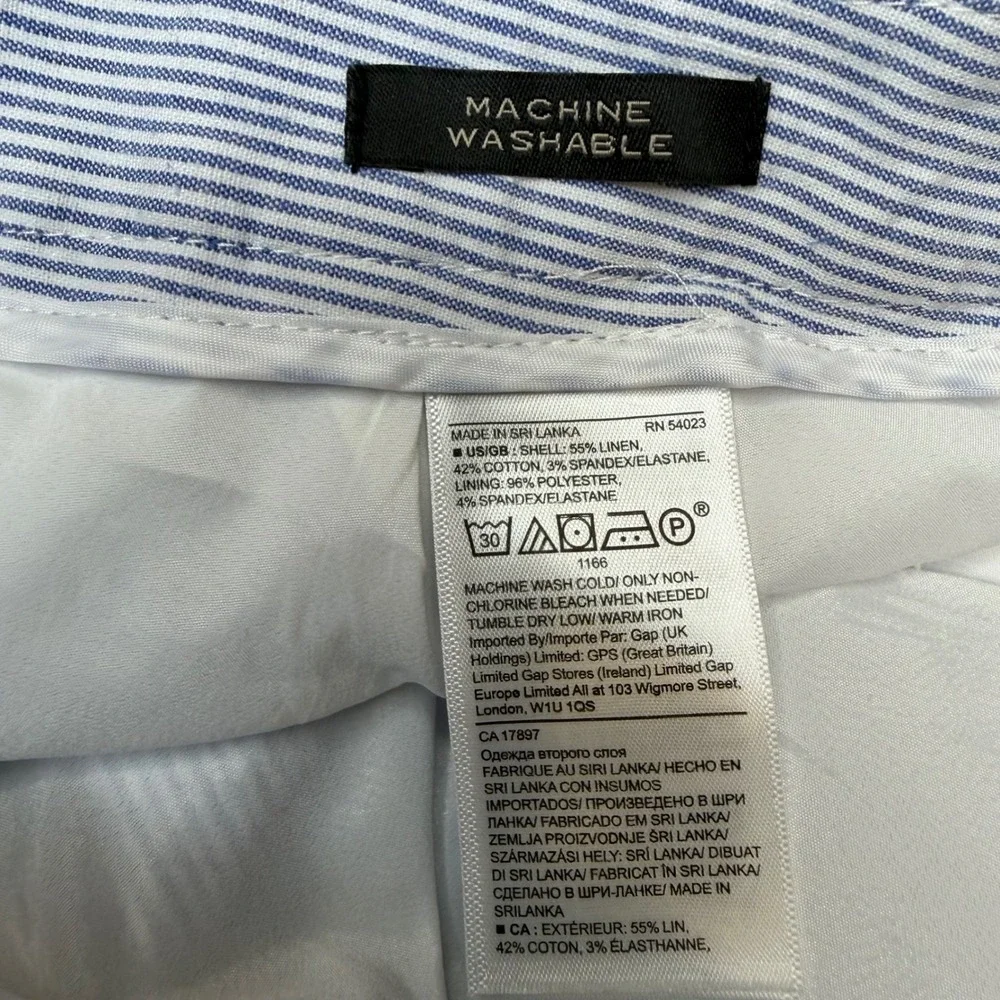 Banana Republic Avery Trousers Women 4 Blue White Seersucker Striped Linen Blend